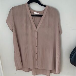 Pleione Tan Button Down Blouse Relaxed Fit